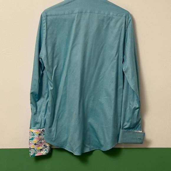 Robert Graham, Size 15.5" M, 100% Cotton, Teal with white checker pattern - Picture 7 of 7
